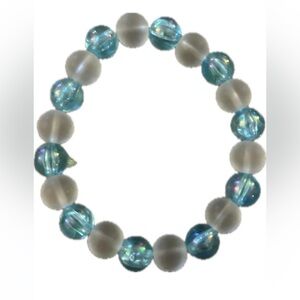 Iridescent Blue and Frosted White Beaded Bracelet